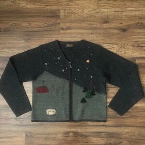 Woolrich 90s Folk Art Zip Cardigan Vintage Wool Sweater Embroidered Farm Women S